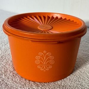 Vintage Tupperware Orange Servalier Stacking Container W Lid Cottagecore Grandma